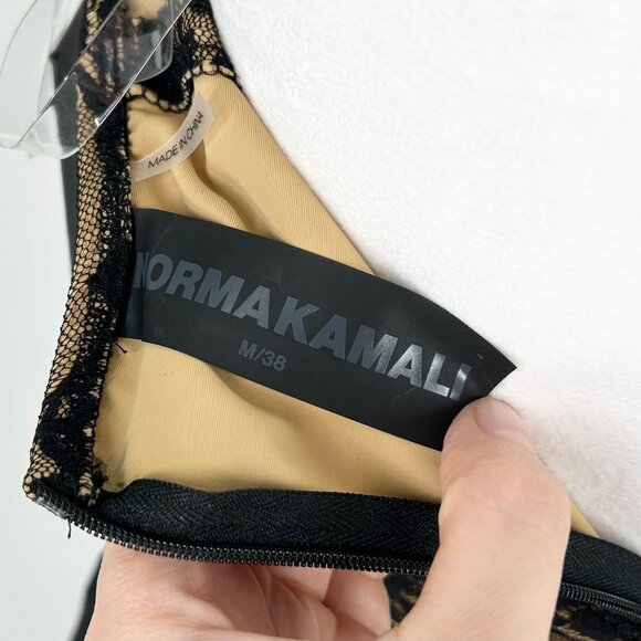 NWT Norma Kamali Strapless Lace Corset Fishtail Gown in Black Roses/Nude - Picture 8 of 11